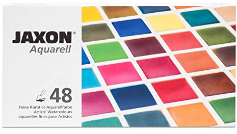 Honsell 89924 - Jaxon Aquarell, feine Künstler-Aquarellfarbe im Metallkasten, 24 halbe Näpfchen, leuchtende, intensive Farben, hochwertige Künstlerpigmente