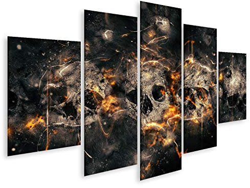 islandburner Bild auf Leinwand Totenkopf Skull Schädel Vor Feuer Hintergrund Bilder Wandbilder Poster