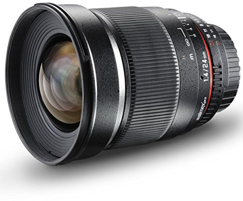 Walimex Pro 24mm 1:1,4 DSLR-Weitwinkelobjektiv AE für Nikon F Objektivbajonett schwarz (manueller Fokus, für Vollformat Sensor gerechnet, Filterdurchmesser 77mm, abnehmbare Gegenlichtblende)