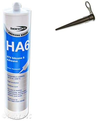 1 x Bond It Black HA6 Silicone Rubber Sealant High Mod RTV use on conservatory glass & engineering for a flexible water tight seals - EU3 Cartridge (approx. 310ml)
