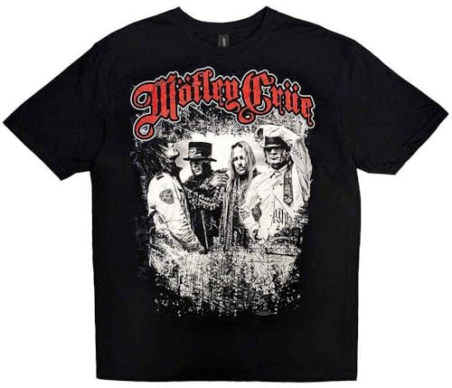 Motley Crue Men's Greatest Hits Bandshot Regular Fit Round Collar Short Sleeve T-Shirt, Black, Medium