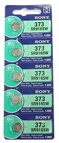 Sony Uhrenbatterie x 5, 1.55V, Silber Oxid, Taste Zelle, 373 SR916SW 1 Streifen von 5 Batterien