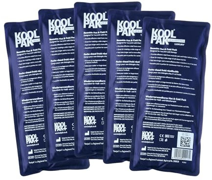 Koolpak Hot and Cold Gel Packs Reusable - 12cm x 29cm Microwaveable Heat Pack for Pain Relief - Long-Lasting Therapy with Soft Nylon Cover - Flexible Design for Stomach, Back, Neck & Legs (Pack of 5)