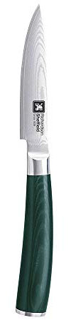 RICHARDSON SHEFFIELD MIDORI, Schälmesser mit Damaststahl-Klinge, Obstmesser aus 67 Lagen Damaszener-Stahl, Micarta Holzgriff dunkelgrün, Klinge: 8,5 cm, Küchenmesser klein