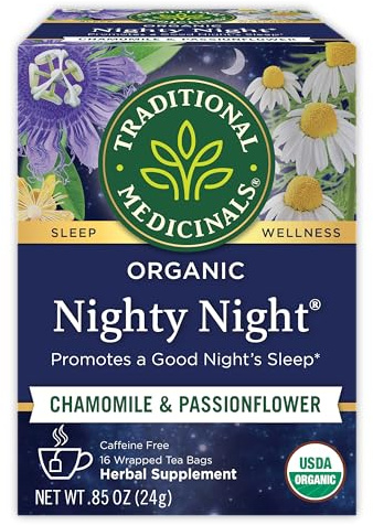 Traditional Medicinals Organic, Nighty Night Tea, Chamomile & Passionflower - Herbal Sleep Aid Teas - Kosher, Non-GMO, Caffeine-Free, Compostable - 16 Tea Bags
