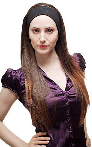 WIG ME UP - H9306-2T30 Perücke Haarteil Halbperücke mit Stirnband Braun-Mix lang glatt Haarverlängerung Strähnen 70 cm