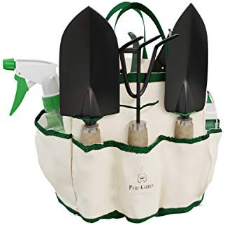Pure Garden Juego de Herramientas manuales de jardín de 8 Piezas, Kit de Herramientas de jardinería de Lona con Tijera, podadora, rastrillo, Pala, Botella de Spray y Corbata de Alambre Suave