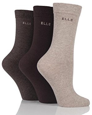 ELLE Women's Soft Cotton Socks - Plain, Striped and Patterned with Hand Linked Toes Multipack of 3 Pairs Size 4-8