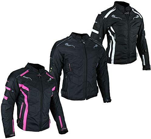 HEYBERRY Damen Motorrad Jacke Motorradjacke Textil Schwarz Weiß Gr. XXL / 44