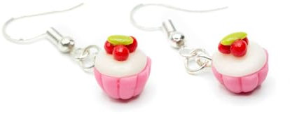 Cupcake Kirschkuchen Ohrringe Miniblings Hänger Torte Törtchen Kirschen rosa pink - Handmade Modeschmuck I Ohrhänger Ohrschmuck versilbert
