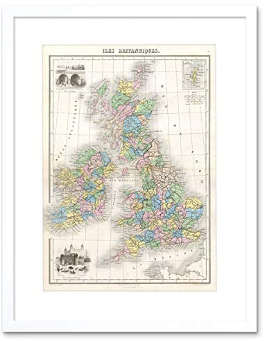 Wee Blue Coo Map 1878 Migeon British Isles England Ireland Scotland Framed Wall Art Print