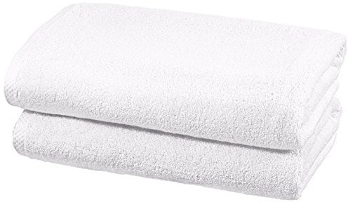 Amazon Basics Badetuch Set für Badezimmer, schnelltrocknendes, saugfähiges Handtuch-Set, 100 % Baumwolle, 2 Badetücher, 70 x 140 cm, 2 Stück, Weiß