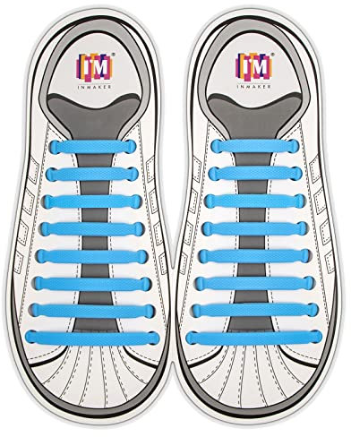 Inmaker - Cordones para zapatillas de niños y adultos, silicona, planos, elásticos e impermeables, color azul, talla S