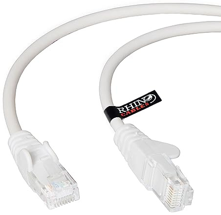 rhinocables CAT 5e High-Speed Ethernet Cable - Reliable LAN Network RJ45 Cable for Fast Internet & Data Transfer | Durable WiFi Broadband Cable for Gaming & Streaming, (50m, White, Pack of 1)