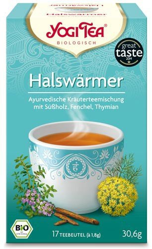 Yogi Tee, Halswärmer Tee, 4er SPARPACK , Biotee, liebliche süße Mischung, 17 Teebeutel, 30.6g