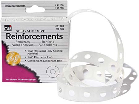 Charles Leonard Papierlochverstärkungen, selbstklebend, 1/4 Zoll Lochverstärkungen in Spenderbox, weiß, 200/Box (91200)