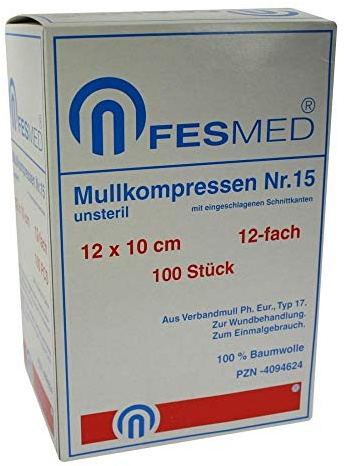 MULLKOMPRESSEN ES 10x12 cm unsteril 12fach Gr.15