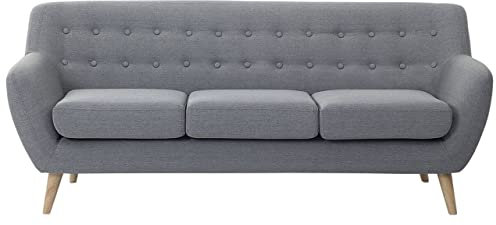 Beliani 3-Sitzer Sofa mit Armlehnen Stoff Grau Knopfheftung Holzgestell Retro Motala