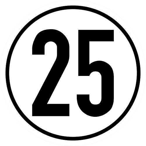 Stickerfriend Geschwindigkeitsbegrenzungsschild 25 km/h, rund, 20 cm, weiß, Folie, Außeneinsatz, StVZO §58