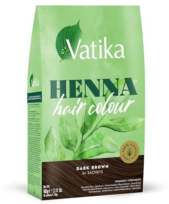 Vatika Naturals Henna Dark Brown Hair Colour 60g(6 x 10g Sachets) 100% Ammonia-Free Complete Grey Coverage Promotes Hair Shine (Packaging May Vary)