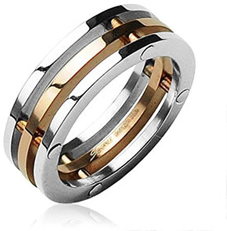 Autiga Damen Herren Ring Edelstahl Triple 3er 3-teilig Dreifach Bandring Partnerring Silber-Gold 52 - Ø 16,51 mm