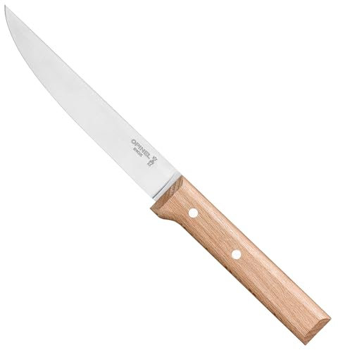 Opinel - N°120 Couteau à Découper Parallèle - Lame Acier Inoxydable, Rôti, Gigot, Volaille - Manche en Bois de Hêtre - Excellente Prise en Main - Garantie à Vie