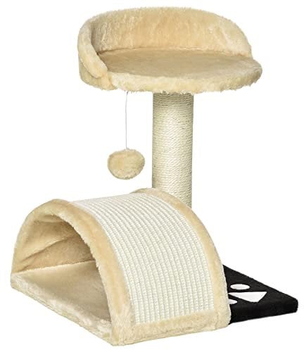 PawHut Cat Tree Scratching Scratcher Post Kitten Activity Centre Climber Hanging Ball Beige