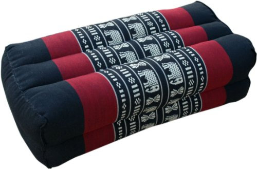 GURU SHOP Meditationskissen, Blockkissen, Eckiges Yoga Stützkissen, Stützkissen, Thai Nackenstütze mit Kapok - Elefant Schwarz/rot, 10x20x30 cm, Meditationskissen & Sitzkissen