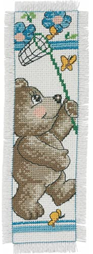 Kreuzstich Stickpackung Lesezeichen Teddy mit Netz Zählmuster