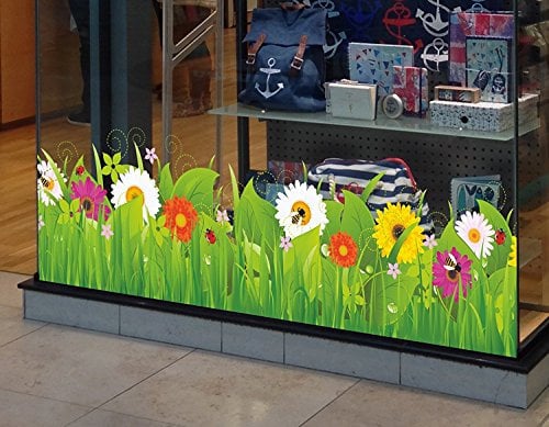 Sommer-Frühlings-Fensteraufkleber – Wildwiese mit Blumen und Insekten – selbsthaftende Fenster-Bordüre – saisonale Fenster-Deko