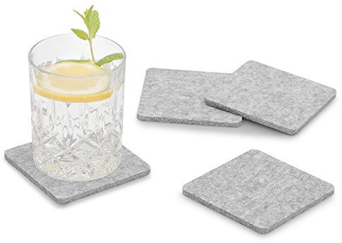 FILU Filzuntersetzer eckig 8er Pack (Farbe wählbar) hellgrau - Untersetzer aus Filz für Tisch und Bar als Glasuntersetzer/Getränkeuntersetzer für Glas und Gläser rechteckig viereckig