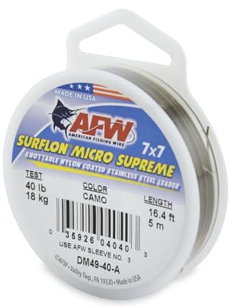 AFW Surflon Micro Supreme Nylon Coated 7x7 Stainless Steel Leader Wire, Camo Brown Color, 40 Pound Test, 5-Meter