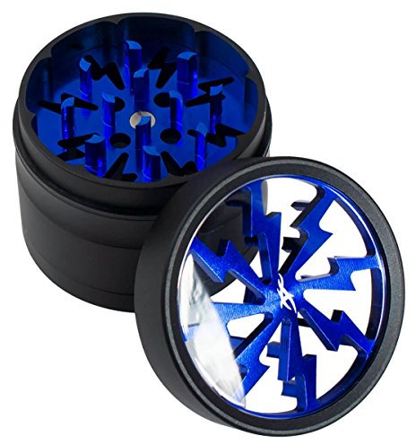 Thorinder Mini-Kräutermühle - 50 mm, 4-teilig, blau-Premium Qualität Aluminium Crusher mit Pollen Catcher & inkl. Teigschaber