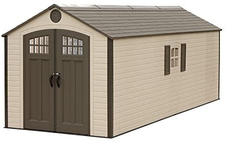 LIFETIME Kunststoff Gerätehaus Giant | 609x244 cm | Wetterfest & UV-beständig | Mit Bodenplatte & Zubehör | Schneelast 115 kg/m² | Seitenfenster | Skylight | Made in USA
