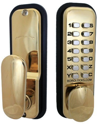 Borg 2201 Digital Push Button Door Lock with Optional Holdback in Brass 60mm