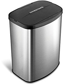 Ninestars DZT-8-1 Automatic Touchless Infrared Motion Sensor Trash Can, 2 Gal 8L, Stainless Steel Base (Rectangular, Black Lid)