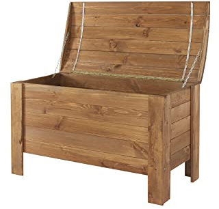 MODO24 Truhe, Holztruhe mit deckel, Holzbank, Schatztruhe, Truhenbank, Sitzbank für Kinder, Spielkiste, In- & Outdoor, Robuste, UV-beständig, FSC-Holz, Abmessungen 50x77x40 cm, Farbe: Braun