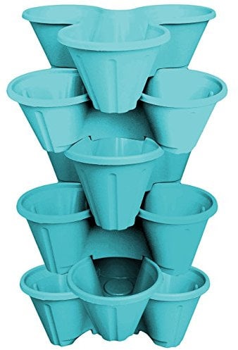 CrazyGadget 6 x Strawberry Planter Trio 3 Pot Tri-Pot Stacking Pot for Herb Flower Bedding Indoor Ourdoor Garden (Blue)