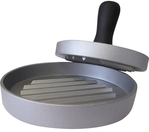 tepro Grillzubehör Burgerpresse aus Aluguss, antihaftbeschichtet mit Kunststoffgriff, Größe: ca. 12 cm Ø, 8564, Aluminium-grau