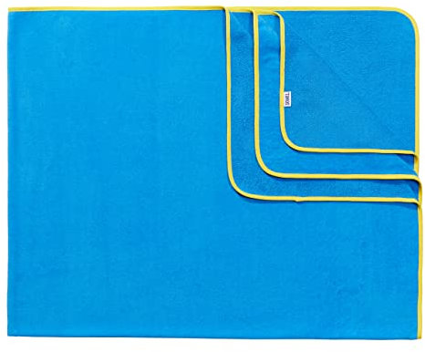 Sowel® Strandtuch XXL, 200x160 cm, Partner und Familien Badetuch, Groß, 100% Bio-Baumwolle, Flauschig, Frottee, Velours, Damen und Herren, Blau/Gelb