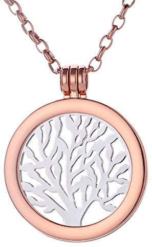 Morella Damen Halskette Rosegold 70 cm Edelstahl mit Amulett und Coin 33 mm Baum des Lebens Silber in Schmuckbeutel