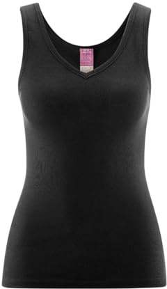 Living Crafts - Janine | V-Neck-Trägertop - Bequemes Feinripp-Design, ohne Seitennähte, Tiefer V-Ausschnitt, hochwertig und nachhaltig 100% Bio-Baumwolle (36/38, Black)