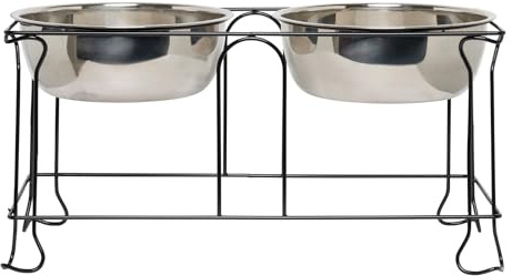 YML 10-Inch Wrought Iron Stand with Double Stainless Steel Feeder Bowls