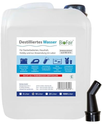 BioFair 10 Liter Kanister Destilliertes/demineralisiertes Wasser nach VDE 0510
