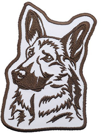 Wolfszeit Aufnäher Schäferhund - Untergrund: weiß - Stickerei: Dunkelbraun (24x16cm)