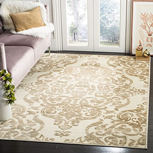 SAFAVIEH Paradise Collection Accent Rug - 4' x 5'7, Stone, Medallion Viscose Design, Ideal for High Traffic Areas in Entryway, Living Room, Bedroom (PAR348-3440)
