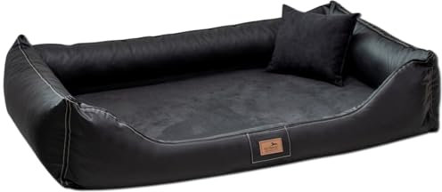 tierlando® Maddox VIP Orthopädisches Hundebett VISCO Velours Kunstleder S - XXL Größe: MO4-AL 100cm | Farbe: 03 Schwarz