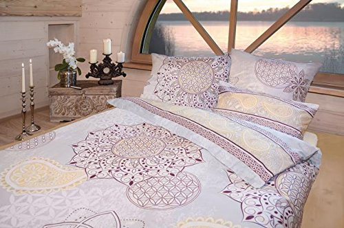 Bettwäsche Harmonie silber/gold/Hortensie 155/220 + 40/80 cm mit Rosenquarz