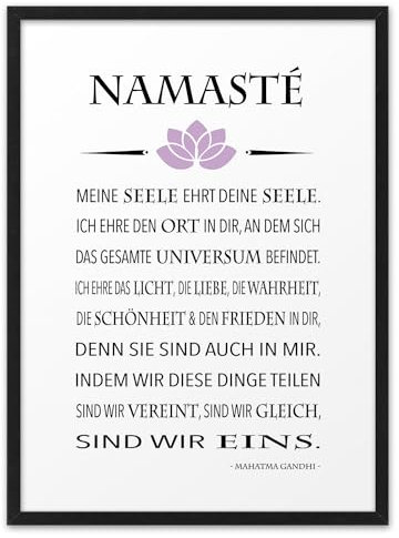 NAMASTE | ABOUKI Kunstdruck | Namaste Poster Yoga Motivation Chakra Grußformel Trost Poster Aufmunterung Geschenke Zitat Ghandi Plakat Spruch Positiv Bild Schilder | Deutsch oder Englisch