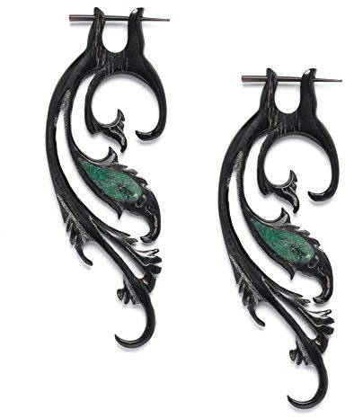 81stgeneration Schwarz 16g Stammes türkis-Stick Boho Spirale Horn Natur Paar Ohrringe